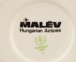 Hollóházi MALÉV reklámos, virág mintás, mokkás készlet 6 személyes, csésze, alj, cukordoboz. Matricá...