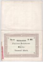 Német Birodalom / Augsburg 1887. "Varrócérnagyár (korábban Julius Schürer) " részvénye 100...