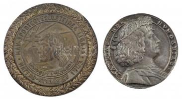 1943. "MÁV Sportegyesületeinek Ligája - Mátyás király év 1943" kétoldalas, ezüstözött Br díjérem, hátoldalán gravírozva (~50mm) + DN "Mathias Rex Hungariae" fém emlékérem (41mm) T:2,2-