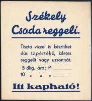 cca 1940 Székely csodareggeli reklám tábla, papír, 15x13 cm