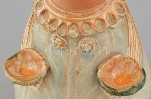 Kiss Roóz Ilona (1920-2010): Olvasó lány. Mázas kerámia, kézzel festett, jelzett, hibátlan. 19 cm