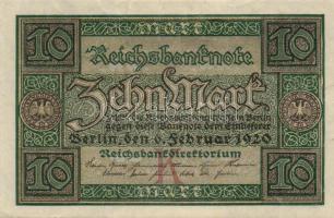 Német Birodalom / Weimari Köztársaság 1920. 10M T:I-