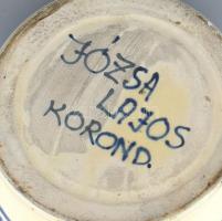 Korondi, kézzel festett madaras váza, népi kerámia, jelzett: Józsa Lajos Korond, minimális mázlepatt...