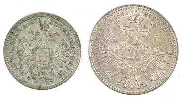 Ausztria 1868. 20kr Ag "Ferenc József" + 1872. 10kr Ag "Ferenc József" T:1-,2 patina Austria 1868. 20 Kreuzer Ag "Franz Joseph" + 1872. 10 Kreuzer Ag "Franz Joseph" C:AU,XF patina Krause KM#2212