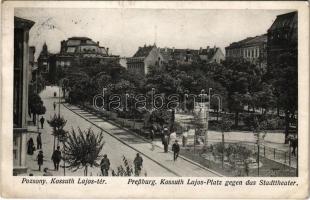 1917 Pozsony, Pressburg, Bratislava; Kossuth Lajos tér, Városi színház, hirdetőoszlop / square, theatre, advertising column