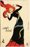 Jane Avril. Farbige Lithographie. Aus "Die Farbige Reihe" des Buchheim-Verlages s: Toulouse-Lautrec (ragasztónyom / glue marks)