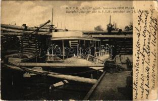 1908 Orsova, MFTR MARGIT gőzös felemelve 1908. IV. 24. / Dampfer Margit der MFTR, gehoben am 24. IV. 1908. / sunken Hungarian steamship pulled out (EB)