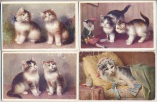 4 db RÉGI motívum képeslap: macska / 4 pre-1945 motive postcards: cats
