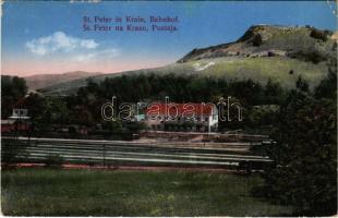 1915 Pivka, St. Petra na Krasu, San Pietro del Carso, St. Peter in Krain; Bahnhof / Postaja / railway station (small tear)