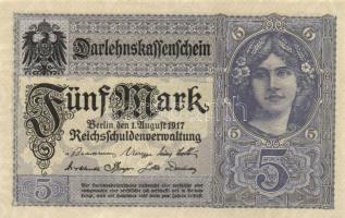 Német Birodalom / Császárság 1917. 5M (2x) kis ugrású sorszámokkal T:I