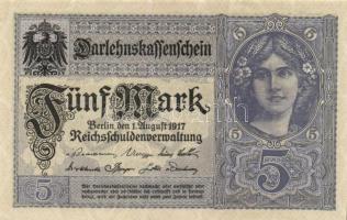 Német Birodalom / Császárság 1917. 5M (2x) kis ugrású sorszámokkal T:I