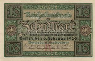 Német Birodalom / Weimari Köztársaság 1920. 10M (6x) kis ugrású sorszámokkal T:I