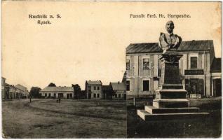 Rudnik nad Sanem, Rynek, Pomnik Ferd. Hr. Hompescha / square, monument, shop of M. Schapira (EK)