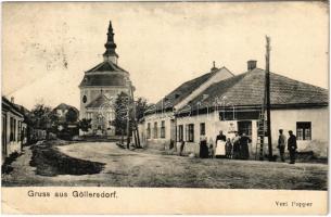 Göllersdorf, street view, church, shop. Verlag Popper (EK)