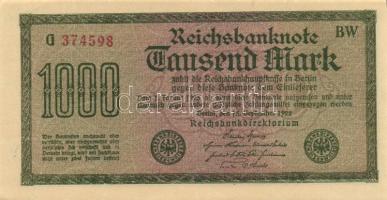 Német Birodalom / Weimari Köztársaság 1922. 1000M (3x) kis ugrású sorszámokkal T:I,I-