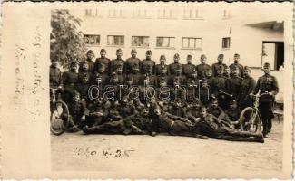 1940 Dés, Dej; A tiszalöki 108. Hadtáp zlj. csoportképe, kerékpár / Hungarian military, group of soldiers, bicycle. photo (fa)