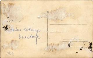 1933 Erdőbénye-gyógyfürdő, Hubertus kőbánya, munkások csoportja. photo (ragasztónyom / glue marks)