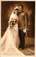1943 Kassa, Kosice; Magyar tiszt esküvői fotója / Hungarian military, officers wedding. Győri és Boros photo