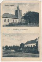 1938 Alistál, Hrobonovo, Dolny Stál; Római katolikus templom és iskola / Catholic church and school + "1938 Komárom visszatért" So. Stpl. (b)