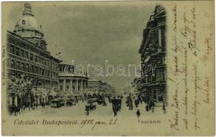 1900 Budapest VI. Váci körút télen (Bajcsy-Zsilinszky út), villamos, Bazilika. D. Halberstadt