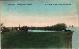 1913 Aracs, Araca, Vranjevo (Törökbecse, Novi Becej); A kiöntött Tisza Törkbecse-Aracsnál. Az aracsi Lyutova víz alatt. Jovánovits Giga kiadása / flood of the Tisza river (EK)
