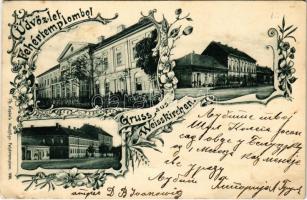 1900 Fehértemplom, Ung. Weisskirchen, Bela Crkva; K.u.K. Offiziers Casino, K.u.K. Offiziers Wohnungen / Osztrák-magyar tiszti kaszinó és tisztek lakásai. Th. Hepke utóda kiadása / Austro-Hungarian K.u.K. military, officers casino and apartments. Art Nouveau, floral (EK)