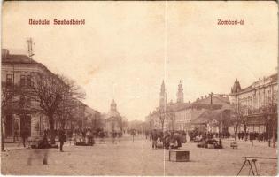1907 Szabadka, Subotica; Zombori út, piac, üzletek / street view, market, shops (EB)