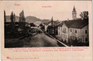 1910 Felka, Poprád-Felka, Velká pod Tatrou, Poprad-Velká (Tátra, Magas Tátra, Vysoké Tatry); Krompecher féle turistaház, a katolikus templom tornya és kilátás a Tátrára. Feitzinger Ede 386. Ps. 1902. 12. / Krompechers Touristenhaus, kath. Kirchturm u. Tátra-Anblick / tourist house, church tower, view of the High Tatras (EK)