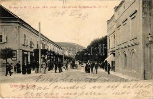 1904 Trencsénteplic, Trencianske Teplice; Kastély és III-IV. számú tükörfürdő / Kastell und Spiegelbad Nr. III-IV. / castle, spa, bath, street view (EK)