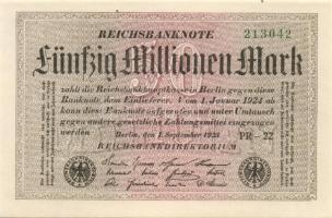 Német Birodalom / Weimari Köztársaság 1923. 50.000.000M (8x) kis ugrású ill. egymás utáni sorszámokkal T:I,I-