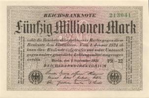 Német Birodalom / Weimari Köztársaság 1923. 50.000.000M (8x) kis ugrású ill. egymás utáni sorszámokk...