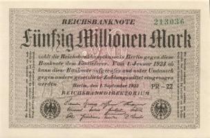 Német Birodalom / Weimari Köztársaság 1923. 50.000.000M (8x) kis ugrású ill. egymás utáni sorszámokk...