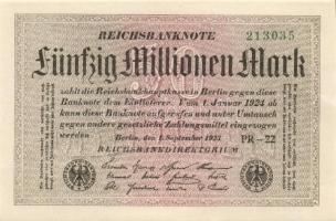 Német Birodalom / Weimari Köztársaság 1923. 50.000.000M (8x) kis ugrású ill. egymás utáni sorszámokk...