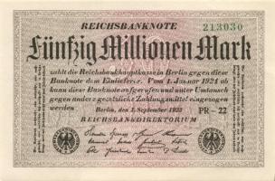 Német Birodalom / Weimari Köztársaság 1923. 50.000.000M (8x) kis ugrású ill. egymás utáni sorszámokk...