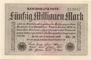 Német Birodalom / Weimari Köztársaság 1923. 50.000.000M (8x) kis ugrású ill. egymás utáni sorszámokk...