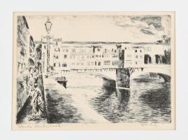 Aszódi Weil Erzsébet (1901-1976): Ponte Vecchionál. Rézkarc, papír, jelzett. Paszpartuban. 23,5×34 cm