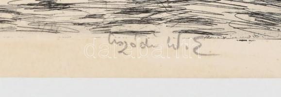 Aszódi Weil Erzsébet (1901-1976): Ponte Vecchionál. Rézkarc, papír, jelzett. Paszpartuban. 23,5×34 c...