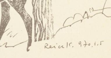 Reich Károly (1922-1988): Mitológiai jelenet. Szitanyomat, papír, jelzett a nyomaton. Üvegezett fake...