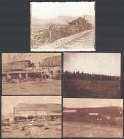 cca 1914-1918 5 db vegyes I. világháborús fotó, közte egy feliratozott, 11x8 cm körül