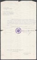 1930 Minisztériumi hozzájárulás dr. Nyírő Gyula és Fabinyi Rudolf washingtoni utazásához a Nemzetközi Elmevédelmi Kongresszusra, 4 hét szabadsággal.