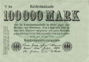 Német Birodalom / Weimari Köztársaság 1923. 100.000M (6x) azonos betűjellel és sorozatszámmal T:I