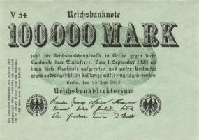 Német Birodalom / Weimari Köztársaság 1923. 100.000M (6x) azonos betűjellel és sorozatszámmal T:I