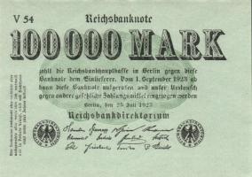 Német Birodalom / Weimari Köztársaság 1923. 100.000M (6x) azonos betűjellel és sorozatszámmal T:I