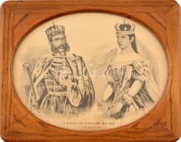 cca 1900 A király és királyné 1867-ben. Az Ország-Világ eredeti rajza. Nyomat, papír, Wessely és Falta jelzéssel a nyomaton. Üvegezett, ovális fakeretben. 19×24 cm