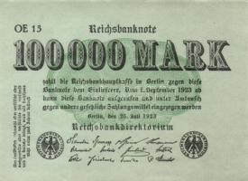 Német Birodalom / Weimari Köztársaság 1923. 100.000M (5x) azonos betűjellel és sorozatszámmal T:I