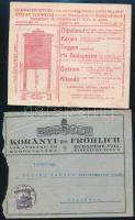 1927 Korányi és Fröhlich lakatosáru- és redőnygyára Bp. fejléces borítékja + Eckmayer István cs. és kir. szab. vasárucikkek és redőnyök gyára Bp. reklámnyomtatványa, postázva