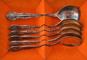 6 db ezüstözött alpakka kanál, dobozban, h: 15 cm