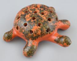 Tófej kerámia ikebana teknős. Kézzel festett, jelzett, hibátlan. 15x15 cm