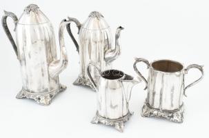 Taunton britain silver plate fém teás készlet, 4 db, fém, ezüstözött, oldalán Griffin név gravírozással, alján, jelzett, kissé sérült. m: 23, 27, 13 és 15 cm