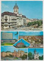 30 db MODERN erdélyi képeslap díjjegyesekkel: Kolozsvár, Arad, Herkulesfürdő, Brassó, Kovászna, Ferencfalva, Maroshévíz, Karánsebes / 30 modern Transylvanian town-view postcards